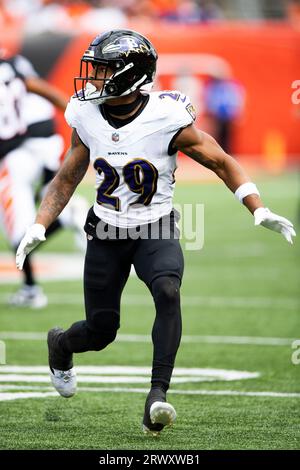 Baltimore Ravens safety Ar'Darius Washington (29) in action during the  first half of a NFL preseason football game against the Washington  Commanders, Saturday, Aug 27, 2022, in Baltimore. (AP Photo/Terrance  Williams Stock