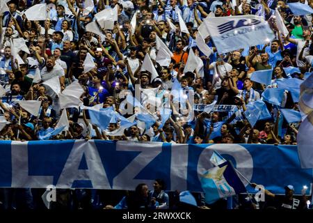 Supporters ss lazio during the UEFA Champions League match SS Lazio vs Atletico Madrid at Olimpico Stadium on September 19, 2023, in Rome. Stock Photo