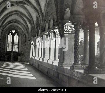 France 1939 - The Romanesque cloisters at Elne (once called Illiberis), The cathedral was consecrated in 1069.  During the Aragonese Crusade (1285) ,French troops attacked  the town and massacred  locals taking  refuge in the cathedral. Stock Photo