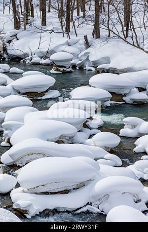 Ishikari Gawa in midwinter Stock Photo