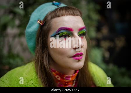 London, UK. 21st Sep, 2023. The monthly colour extravaganza continues gatherings at the Market with its vivid artists presenting their handmade and original outfits. The event is organised since December 2016 by artist and fashion designer Florent Bidois, who inspired creative people from UK to meet every third Thursday of the month in East London. (Credit Image: © Velar Grant/ZUMA Press Wire) EDITORIAL USAGE ONLY! Not for Commercial USAGE! Stock Photo