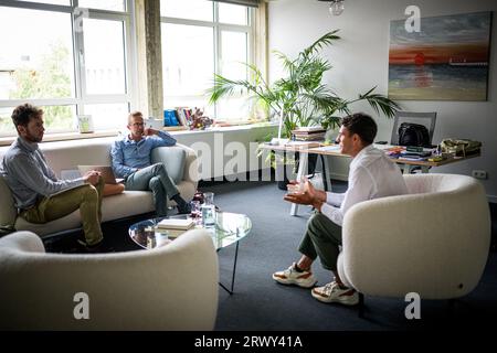 Brussels, Belgium. 20th Sep, 2023. Flemish socialist party Vooruit chairman Conner Rousseau pictured during an interview session in Brussels, Wednesday 20 September 2023. BELGA PHOTO JASPER JACOBS Credit: Belga News Agency/Alamy Live News Stock Photo