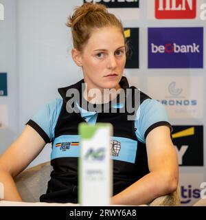 Nieuw Amsterdam, Netherlands. 21st Sep, 2023. Belgian Fauve Bastiaenssen pictured during a press conference on the second day of road cycling European championships in Nieuw-Amsterdam, The Netherlands, Thursday 21 September 2023. The European cycling championships takes place from 20 to 24 september. BELGA PHOTO DAVID PINTENS Credit: Belga News Agency/Alamy Live News Stock Photo