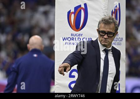 Marseille, France. 14th Sep, 2023. Julien Mattia/Le Pictorium - France-Namibia Rugby World Cup match - 14/09/2023 - France/Bouches-du-Rhone/Marseille - Fabien Galthie at the Rugby World Cup 2023 match between France and Namibia at the Stade Velodrome in Marseille, on September 21, 2023. Credit: LE PICTORIUM/Alamy Live News Stock Photo