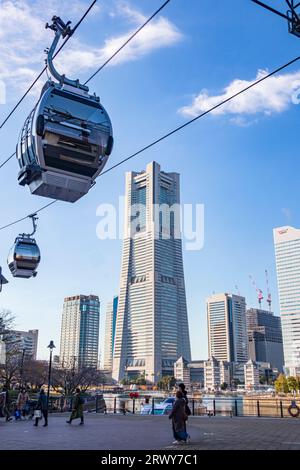 Yokohama Aircabin and the view of the Minato Mirai 21 district Stock Photo