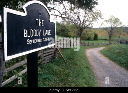 Bloody Lane sign, Antietam National Battlefield, Maryland Stock Photo