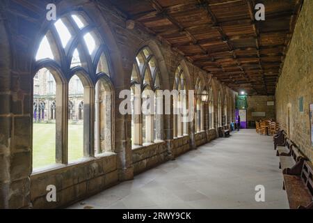 Durham, UK - 12 July, 2023: Cloisters and interior lawn of Durham Cathdral, England Stock Photo