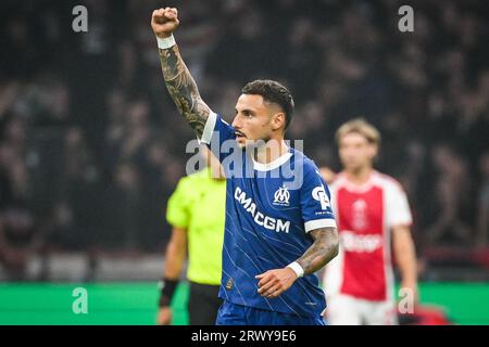 Amsterdam, France, Netherlands. 21st Sep, 2023. Jonathan CLAUSS of Marseille celebrates his goal during the UEFA Europa League group B match between Ajax Amsterdam and Olympique de Marseille (OM) at Johan Cruijff ArenA Stadium on September 21, 2023 in Amsterdam, Netherlands. (Credit Image: © Matthieu Mirville/ZUMA Press Wire) EDITORIAL USAGE ONLY! Not for Commercial USAGE! Stock Photo