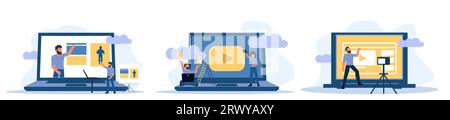 Online video streaming and powerful tool for modern digital marketing. Ability to reach millions of potential customers through the Internet and socia Stock Vector
