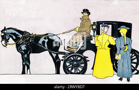Horse carriage   print in high resolution by Edward Penfield. Original from Library of Congress. Stock Photo