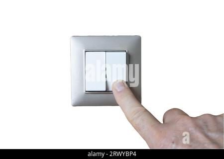 the gesture of turning on the light on a transparent surface Stock Photo