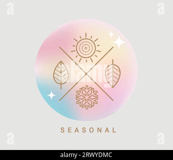 Symbols four seasons on fluid gradient background. Stock Vector