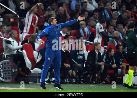 AMSTERDAM - Olympique Marseille interim coach Jacques Abardonado during the UEFA Europa League match between Ajax Amsterdam and Olympique de Marseille at the Johan Cruijff ArenA on September 21, 2023 in Amsterdam, Netherlands. ANP OLAF KRAAK Stock Photo