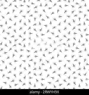 Seamless pattern. Paw footprints of crow, raven, magpie, sparrow, dove, bird. Crow paw print, silhouette. Vector isolated on white. Pet shop, textile, Stock Vector