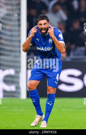 AMSTERDAM, NETHERLANDS - SEPTEMBER 21: Samuel Gigot (Olympique Marseille) during the UEFA Europa League 2023/2024 - Group B match of AFC Ajax and Olym Stock Photo