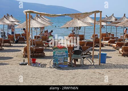 Vlore, Albania, Saturday 26 August 2023 exploring public beaches hunting for sunset beautiful places to swim lungomare riviera high quality big size Stock Photo