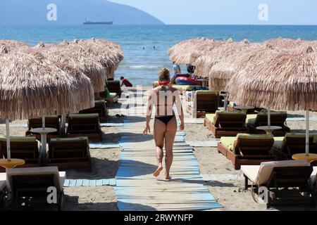 Vlore, Albania, Saturday 26 August 2023 exploring public beaches hunting for sunset beautiful places to swim lungomare riviera high quality big size Stock Photo