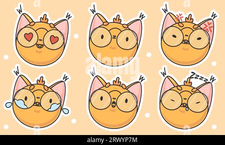 Vector illustration of little cute fox stickers Stock Vector