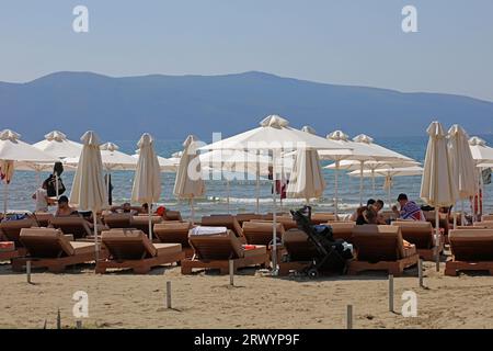 Vlore, Albania, Saturday 26 August 2023 exploring public beaches hunting for sunset beautiful places to swim lungomare riviera high quality big size Stock Photo