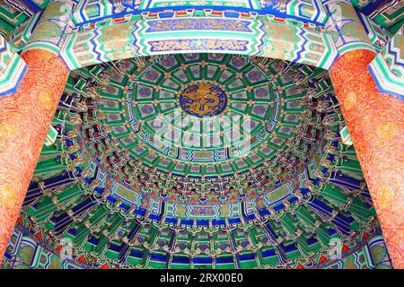 Architectural Structure of the Caisson in the Imperial Dome of Beijing Temple of Heaven Park Stock Photo