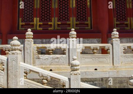 White Marble stone railing outside Dacheng Hall of Beijing Temple of ...
