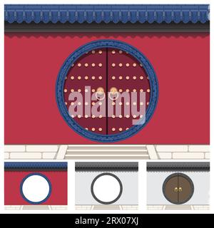 Layered editable vector illustration of a gate on the wall with ancient Chinese traditional style. Stock Vector