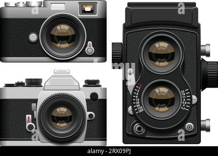 Layered vector illustration of three kinds of Old Cameras. Stock Vector