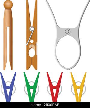 Layered vector illustration of collected Clothespins. Stock Vector