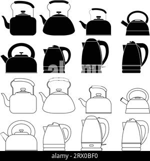 Layered editable vector illustration collection of Kettles. Stock Vector