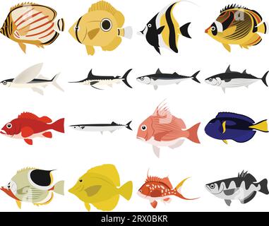 Layered editable vector illustration collection of fishes. Stock Vector