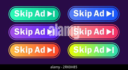 Skip Ad button. Video block icon for advertising. App template for interface. Vector Stock Vector