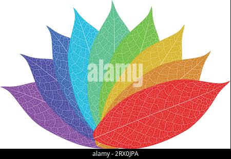 Layered editable vector illustration outline of a flower pattern composed of leaf veins with different colors. Stock Vector