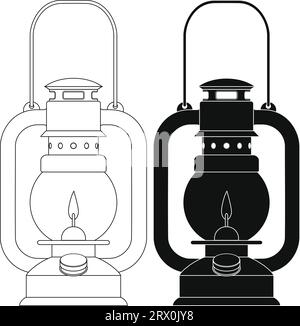 Layered editable vector illustration outline of old style kerosene lamp. Stock Vector