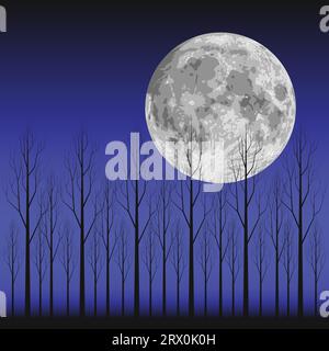 Layered vector illustration scene of Moon and Tree. Stock Vector