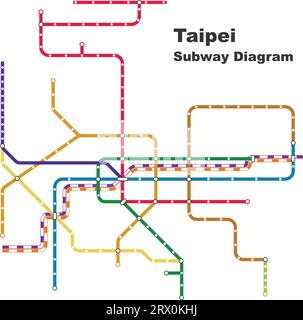Layered editable vector illustration of the subway diagram of Taipei,Taiwan. Stock Vector