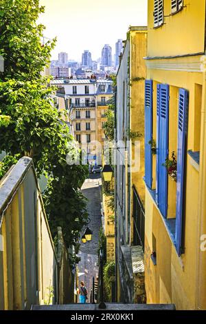 FRANCE. PARIS (75) 18TH ARRONDISSEMENT. MONTMARTRE.THE STAIRCASE OF PASSAGE COTTIN Stock Photo