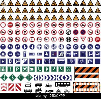 Vector illustration of hundreds Traffic Sign collections. Stock Vector