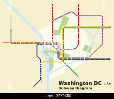 Layered editable vector illustration of the subway diagram of Washington,DC,USA. Stock Vector