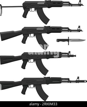 Layered vector illustration of different Assault rifles. Stock Vector