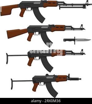 Layered vector illustration of different Assault rifles. Stock Vector