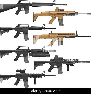 Layered vector illutration of different American Carbines. Stock Vector