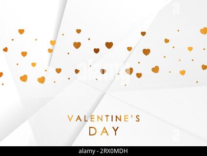 Bronze hearts on white polygonal abstract background. Valentines Day vector design Stock Vector