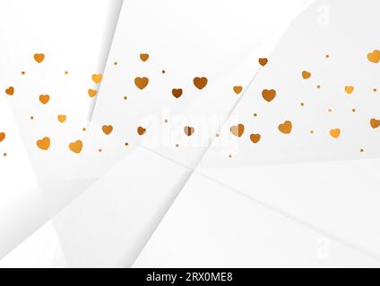 Bronze hearts on white polygonal abstract background. Valentines Day vector design Stock Vector