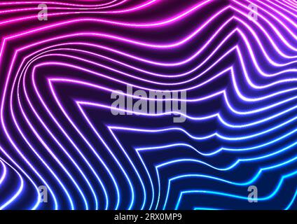 Blue purple flowing refracted neon waves abstract background. Glowing shiny vector design Stock Vector