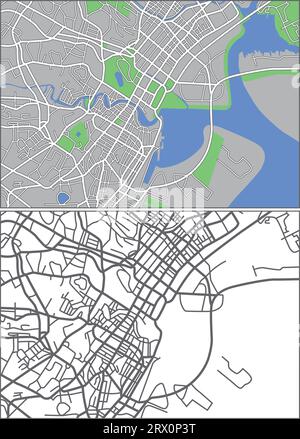 Layered editable vector streetmap of Singapore,which contains lines and colored shapes for lands,roads,rivers and parks. Stock Vector