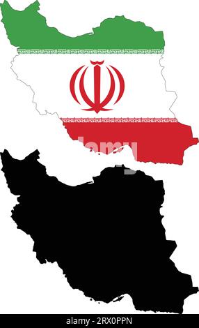 Layered editable vector illustration country map of Iran,which contains two versions, colorful country flag version and black silhouette version. Stock Vector
