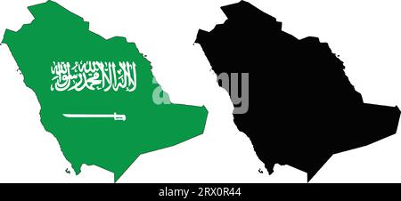 Layered editable vector illustration country map of Saudi Arabia,which contains two versions, colorful country flag version and black silhouette versi Stock Vector
