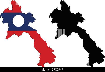 Layered editable vector illustration country map of Laos,which contains two versions, colorful country flag version and black silhouette version. Stock Vector