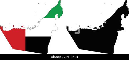 Two versions of the map of United Arab Emirates, with the flag of UAE ...
