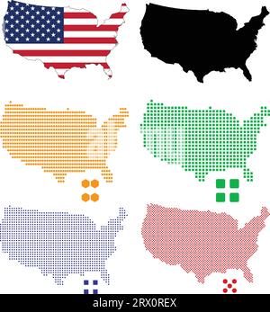 Vector illustartion different pixel map of United States. Stock Vector